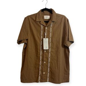 Folk Brown Linen Cotton Blend Casual Button Down Shirt
